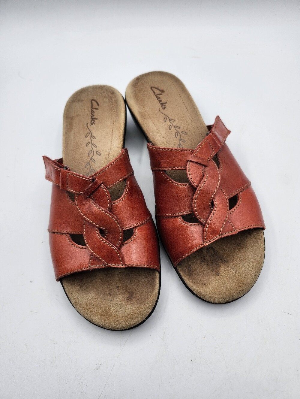 Clarks Women's Burnt Orange Braided Leather Slide Sandals